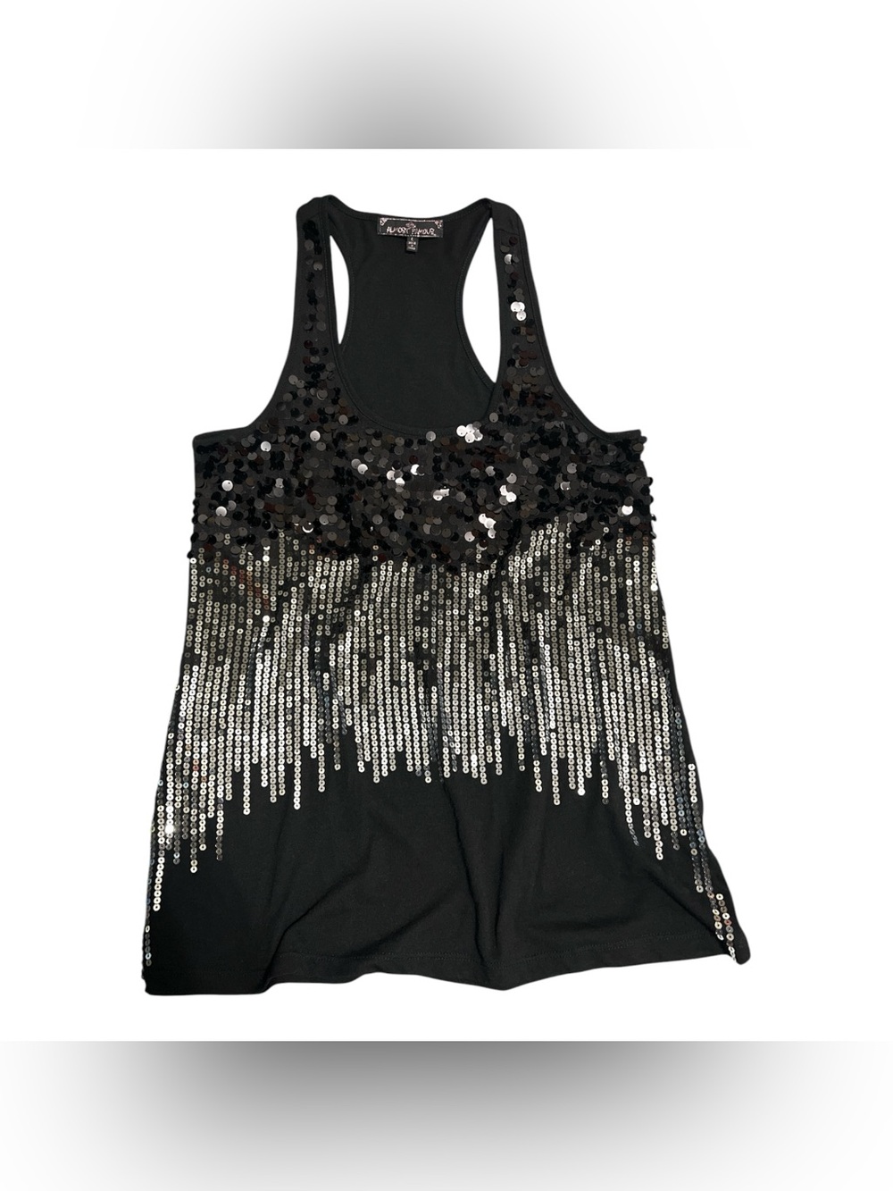 Almost Famous Black Tank with Silver Sequin Fringe